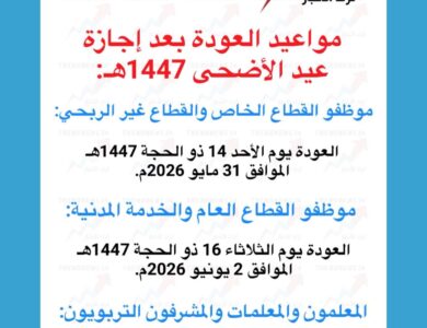 مواعيد العودة بعد اجازة عيد الاضحى