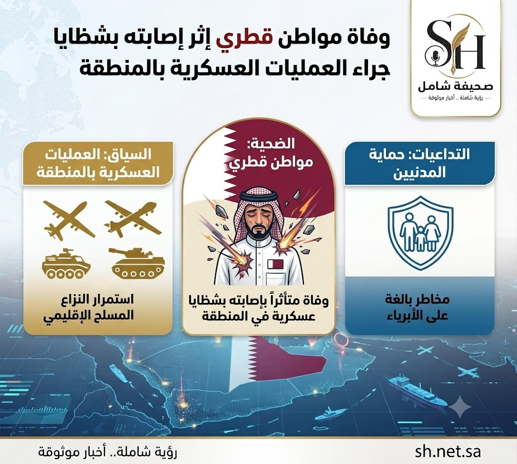 وفاة مواطن قطري إثر إصابته بشظايا ناجمة عن العمليات العسكرية بالمنطقة