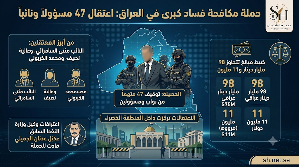 زلزال سياسي في العراق: اعتقال 47 مسؤولاً ونائباً في أكبر حملة لمكافحة الفساد