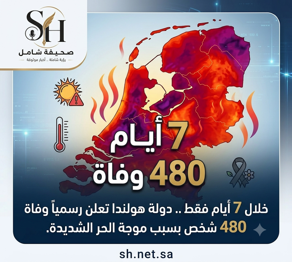 ‏خلال 7 أيام فقط .. ‏دولة هولندا تعلن رسمياً وفاة 480 شخص بسبب موجة الحر الشديدة.