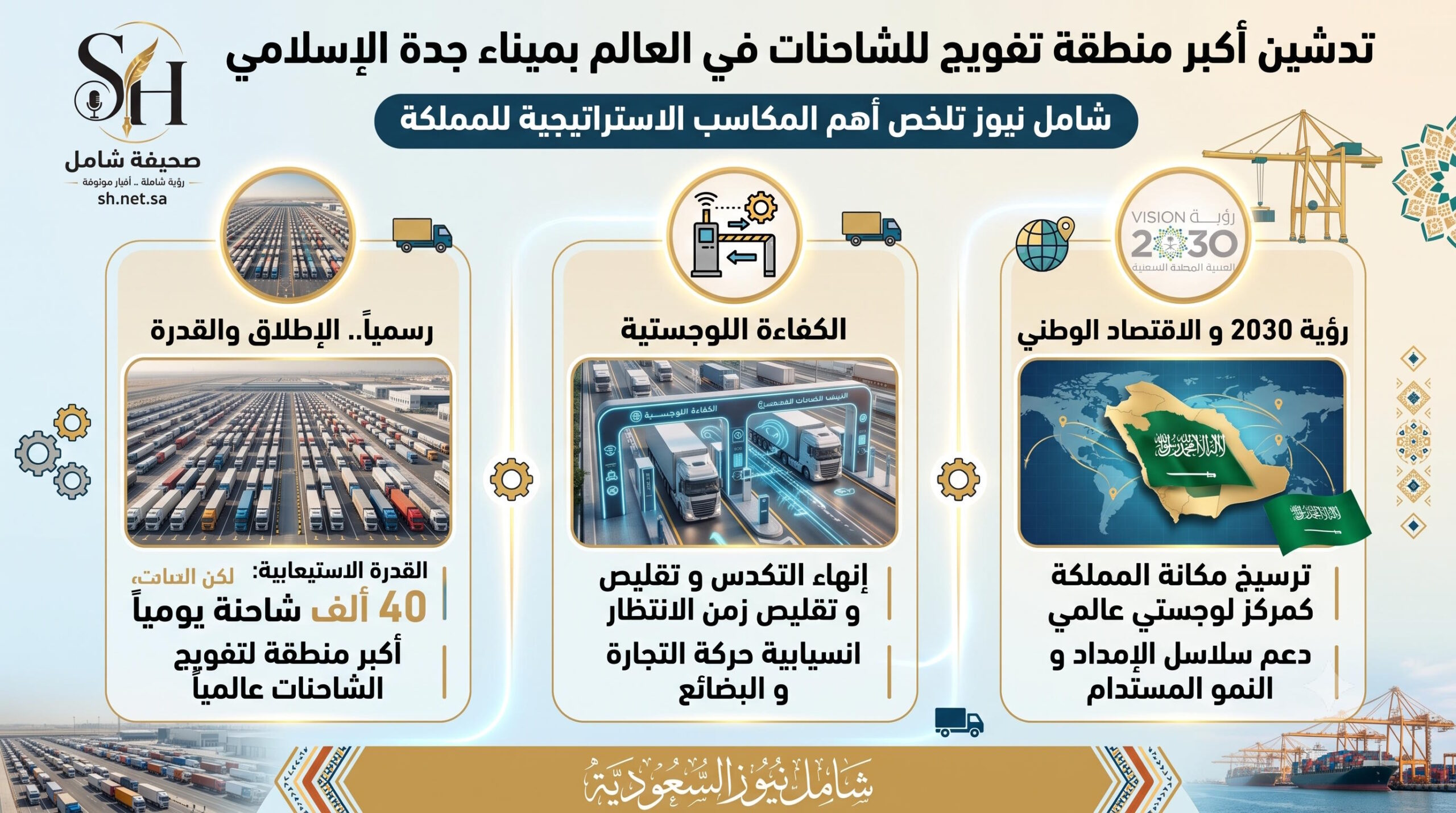 السعودية تدشن أكبر منطقة تفويج للشاحنات في العالم بميناء جدة الإسلامي