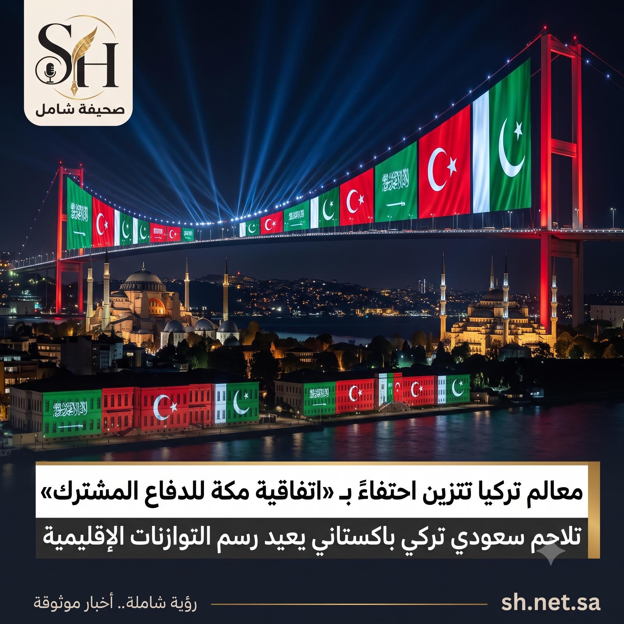 اتفاقية مكة للدفاع المشترك معالم تركيا تتزين بأعلام السعودية وباكستان في حدث تاريخي