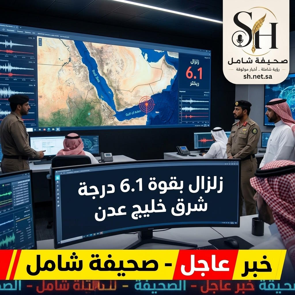 عاجل زلزال بقوة 6.1 درجة شرق خليج عدن رصدته هيئة المساحة الجيولوجية السعودية