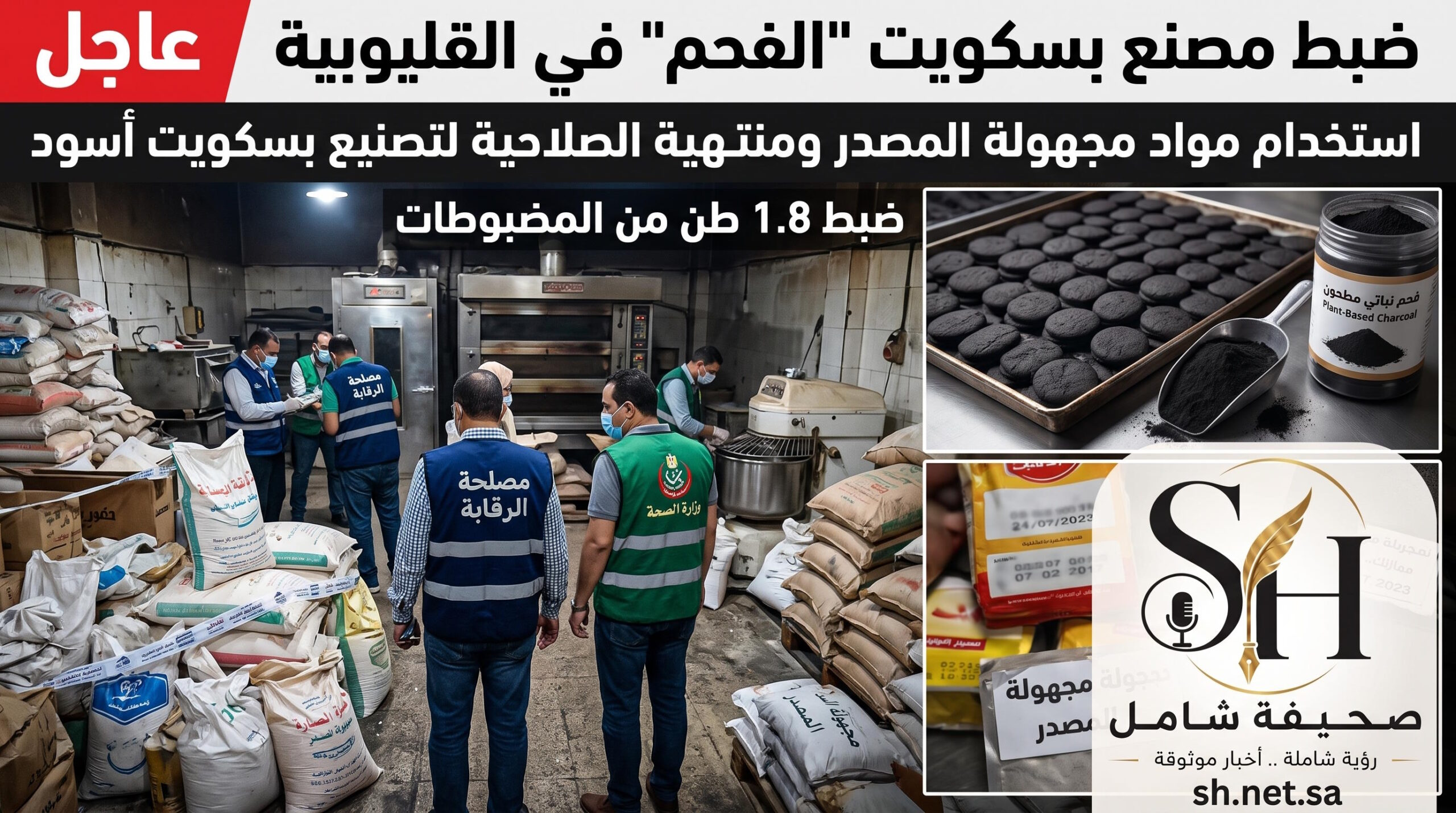 كارثة غذائية في القليوبية ضبط مصنع يستخدم الفحم لإنتاج البسكويت ومصادرة مواد فاسدة