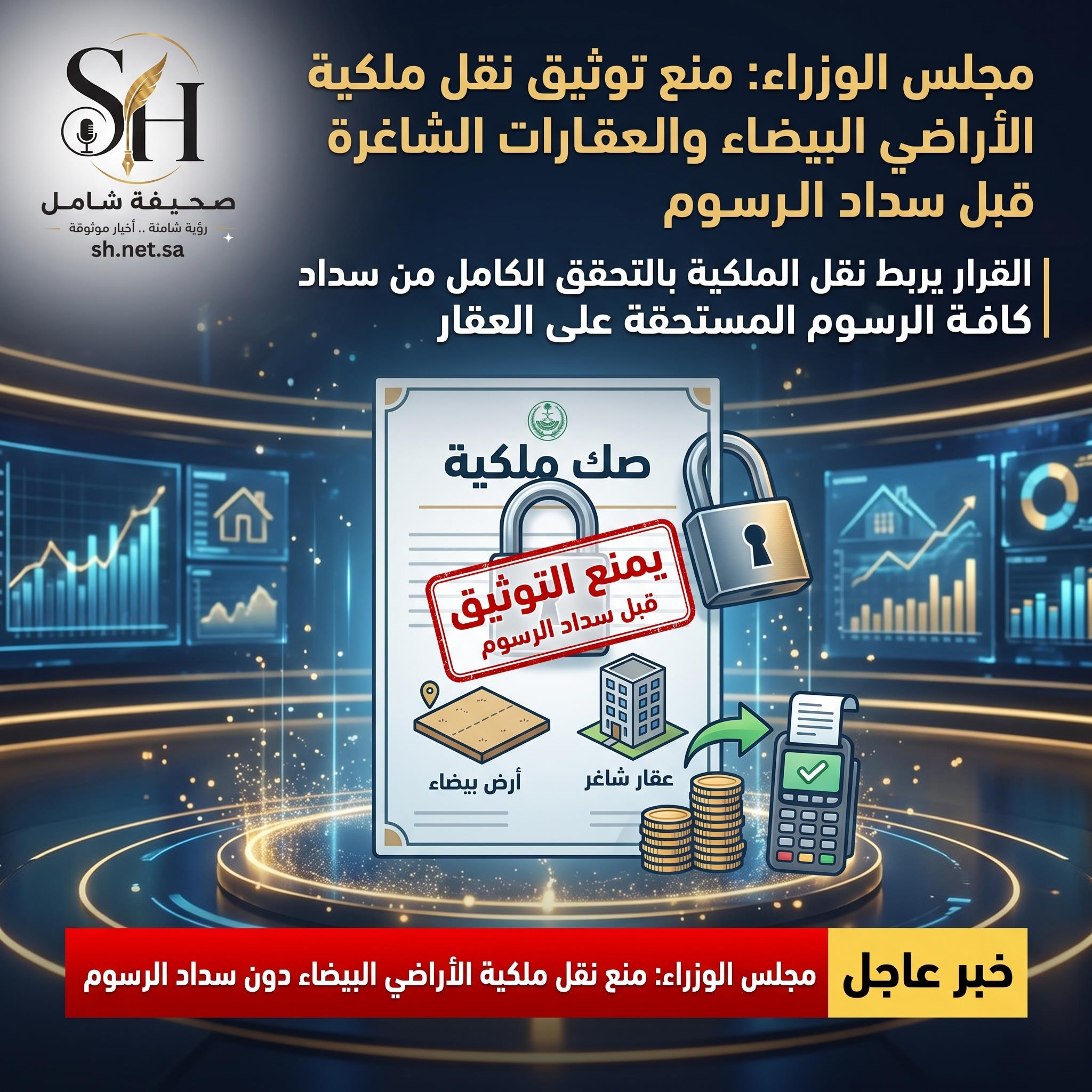 مجلس الوزراء منع توثيق أي تصرف ناقل لملكية الأراضي البيضاء والعقارات الشاغرة قبل سداد الرسوم