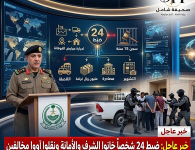 وزارة الداخلية تضبط 24 شخصاً خانوا الأمانة وساعدوا مخالفي أنظمة الإقامة والعمل وتنتظرهم عقوبة السجن 15 عاماً