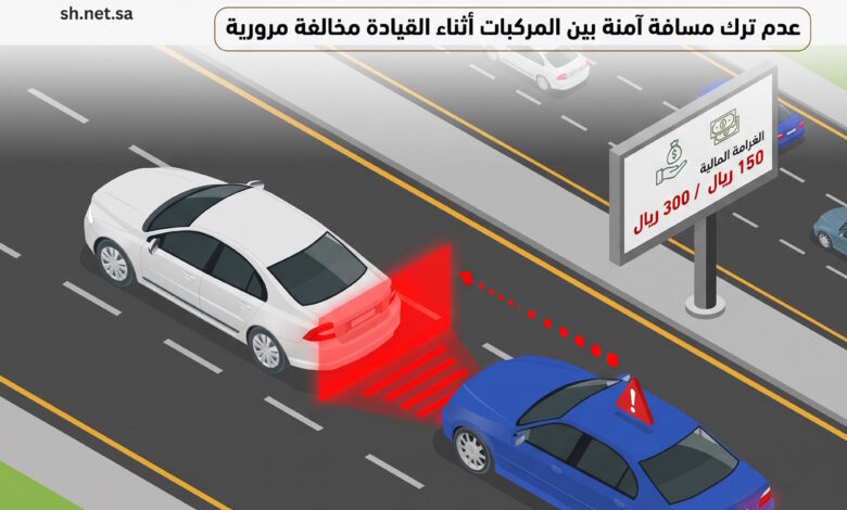 تنبيه هام من الأمن العام: 300 ريال غرامة عدم ترك مسافة آمنة بين المركبات