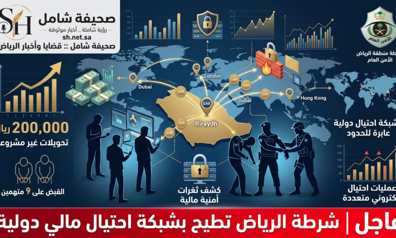 شرطة الرياض تطيح بشبكة احتيال مالي دولية وتضبط 9 مقيمين بتهمة تحويل مبالغ غير مشروعة